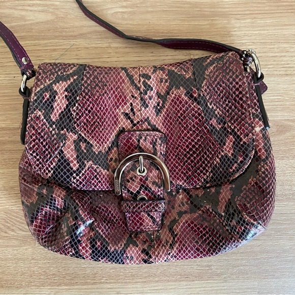 Coach Snakeskin Python Burgundy Purple Silver Small Crossbody Purse Bag - Picture 2 of 11